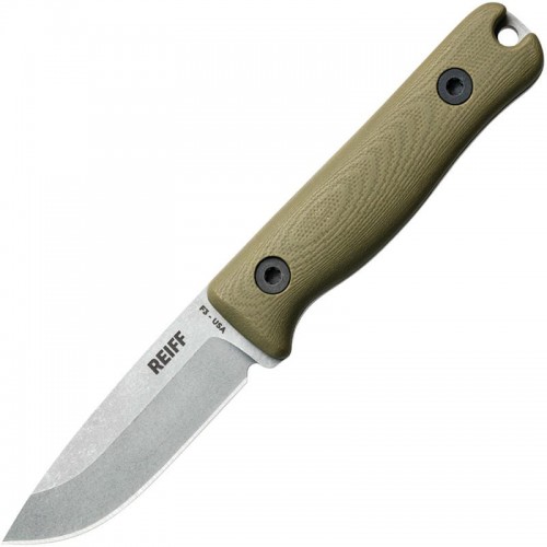 Reiff Knives F3 EDC Knife - 2.9" CPM MagnaCut OD Green G10 Handle Leather Sheath