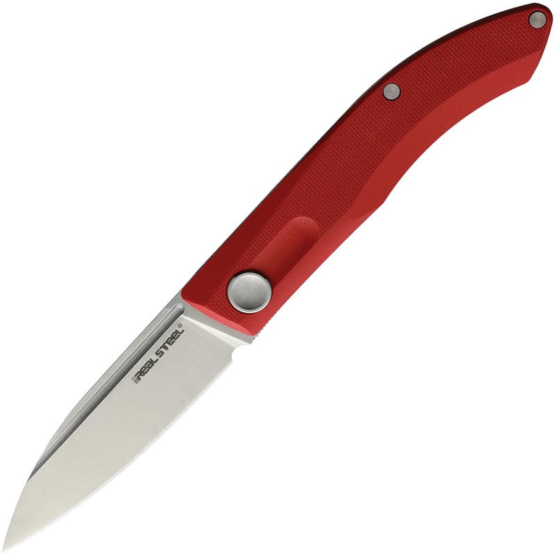 Real Steel Stella UK EDC Folding Knife - 2.95" VG10 Satin Spear Point Red G10 Handle