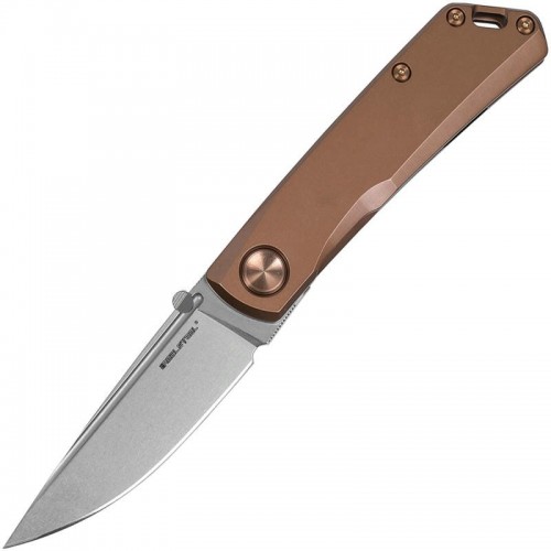 Real Steel Luna Eco Pocket Knife - 2.75" D2 Blade Bronze Stainless Steel Handle