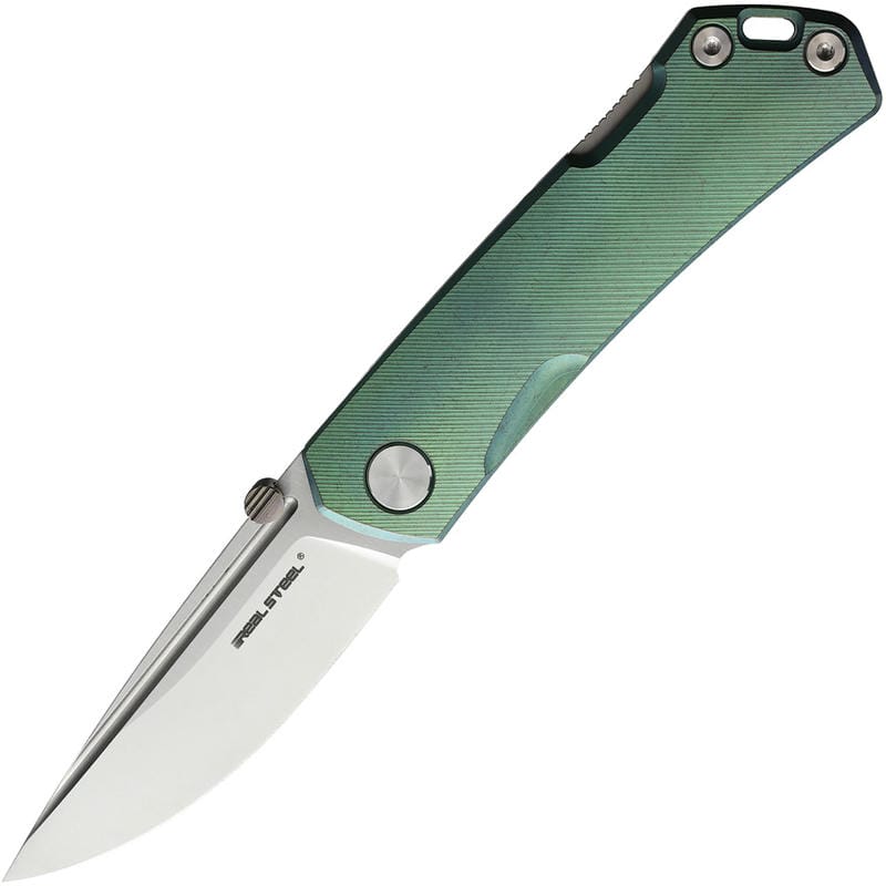 Real Steel Luna Maius Pocket Knife - 3.03" N690 Blade Milled Spring Green Titanium Handle
