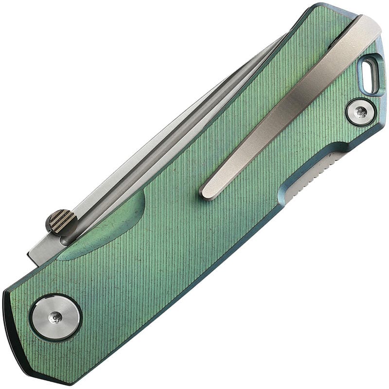 Real Steel Luna Maius Pocket Knife - 3.03" N690 Blade Milled Spring Green Titanium Handle