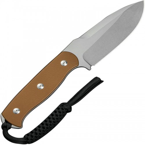 Sencut Toxodon Fixed Blade Knife - 4.57" 9Cr18MoV Stonewashed DP Blade Brown G10 Handle Kydex Sheath with T-Clip