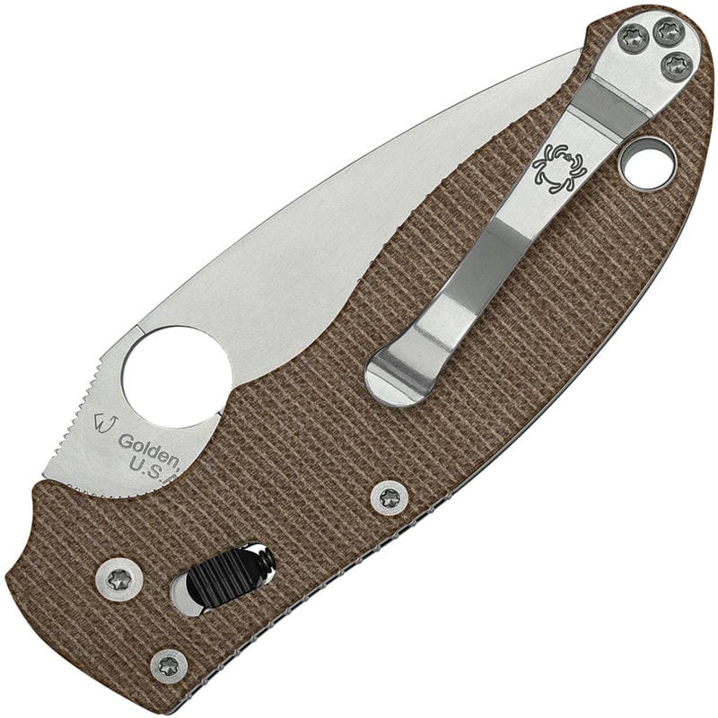 Spyderco Manix 2 Folding Knife - 3.37" CPM-CruWear Satin Plain Blade Brown Canvas Micarta Handle