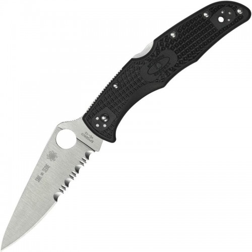 Spyderco Endura 4 Lightweight Thin Red Line Folding Knife - 3.8" VG10 Stainless Steel Part Serrated Blade Black Handle