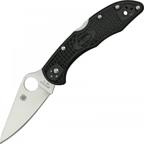 Spyderco Delica 4 Flat Ground 2.87" VG10 Satin Plain Blade Black Handle