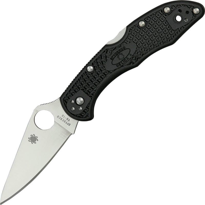Spyderco Delica 4 Flat Ground 2.87" VG10 Satin Plain Blade Black Handle