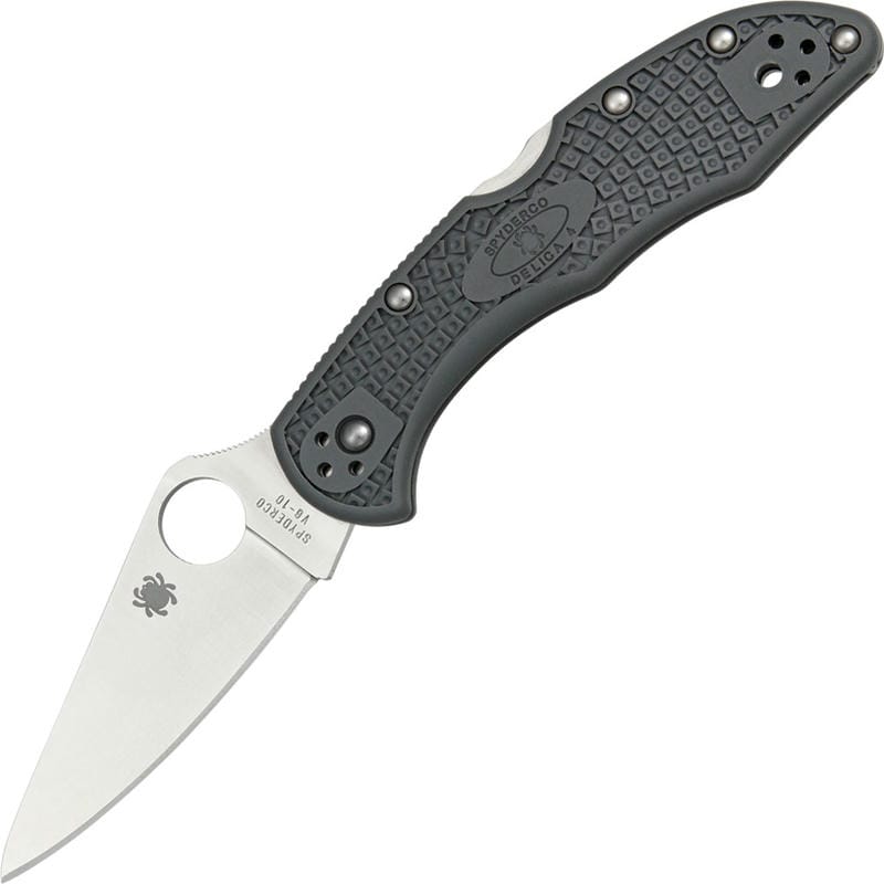 Spyderco Delica 4 Flat Ground 2.87" VG10 Satin Plain Blade Grey Handle