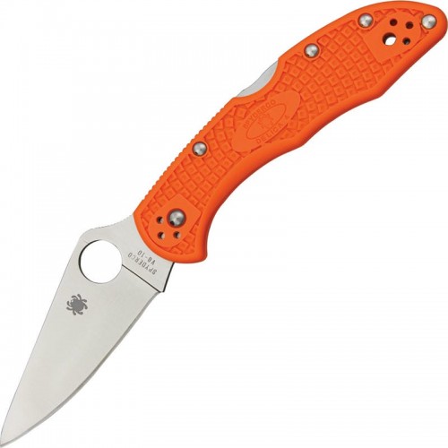 Spyderco Delica 4 Flat Ground 2.86" VG10 Satin Plain Blade Orange Handle