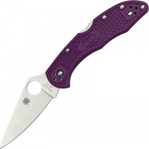 Spyderco Delica 4 Flat Ground Folding Knife - 2.87" VG10 Satin Plain Blade Purple Handle