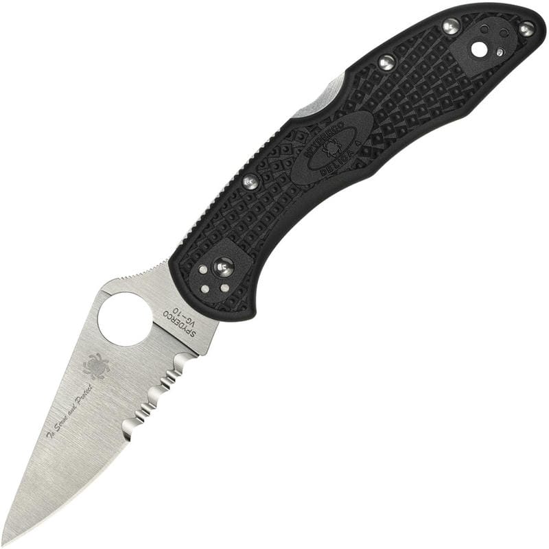 Spyderco Delica 4 Lightweight Thin Blue Line Folding Knife - 2.9" Combo Blade