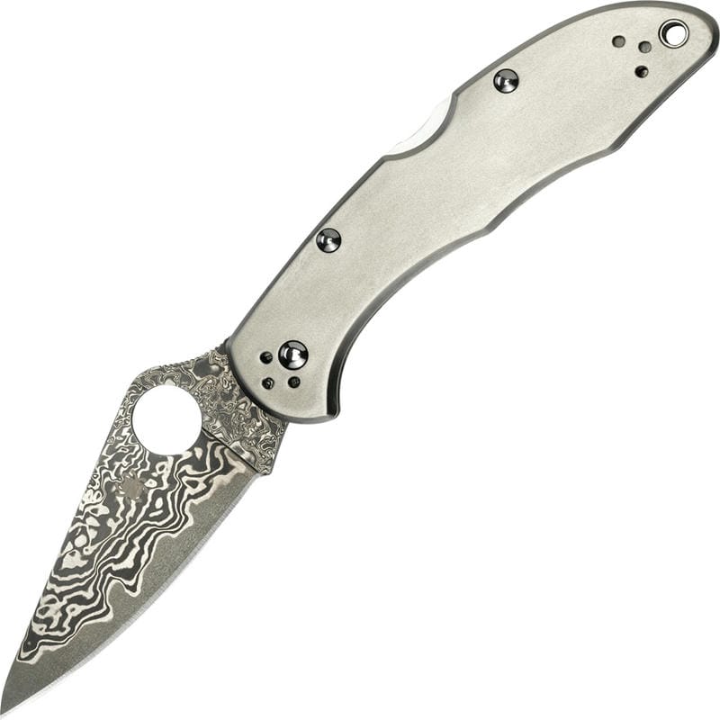 Spyderco Delica 4 Folding Knife - 2.95" VG10 Damascus Plain Blade Titanium Handle