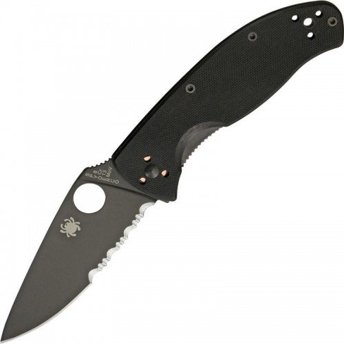 Spyderco Tenacious Folding Knife 3.38" Black Combo Blade, G10 Handle