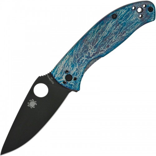 Spyderco Tenacious R.I.L Folding Knife - 3.35" Black D2 Steel Plain Blade Blue Titanium Handles