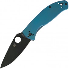 Spyderco Tenacious R.I.L Folding Knife - 3.35" Black 8Cr13MOV Stainless Steel Plain Blade Blue Titanium Handle