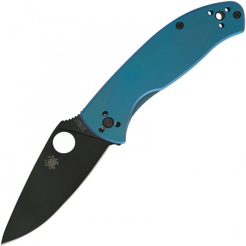 Spyderco Tenacious R.I.L Folding Knife - 3.35" Black 8Cr13MOV Stainless Steel Plain Blade Blue Titanium Handle