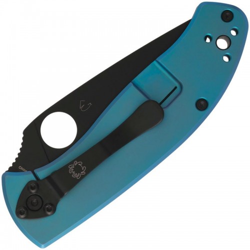 Spyderco Tenacious R.I.L Folding Knife - 3.35" Black 8Cr13MOV Stainless Steel Plain Blade Blue Titanium Handle