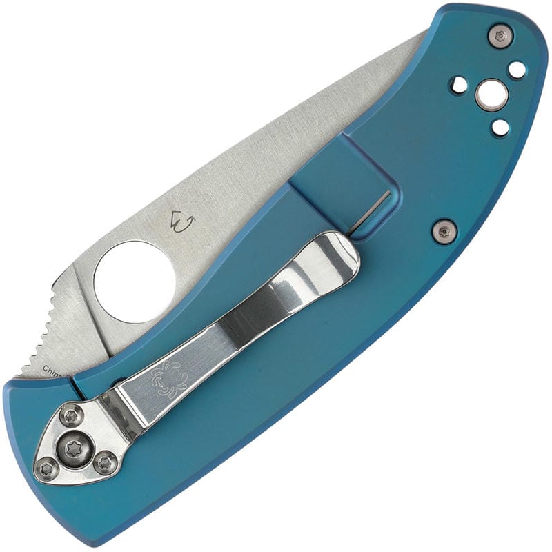 Spyderco Tenacious R.I.L Folding Knife - 3.35" 8Cr13MOV Stainless Steel Plain Blade Blue Titanium Handle