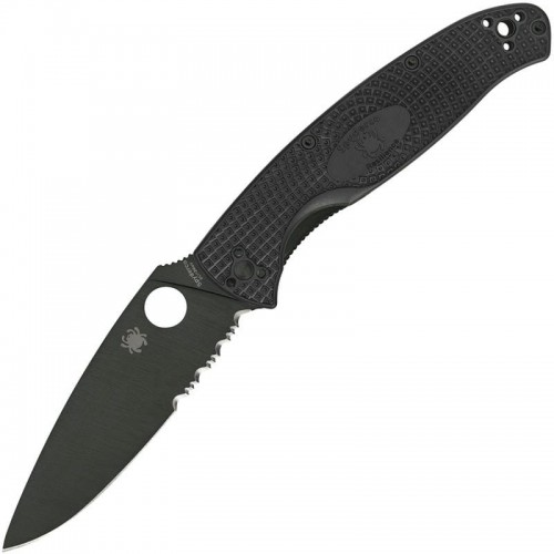 Spyderco Resilience Lightweight Folding Knife - 4.2" Black Oxide Combo Blade, Black Handle