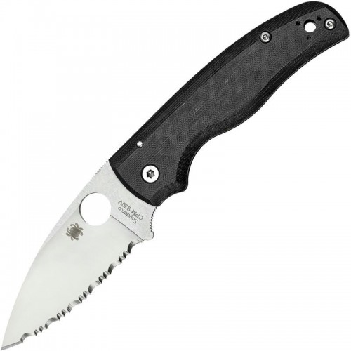 Spyderco Shaman Folding Knife - 3.58" CPM-S30V Serrated Blade Matte Black G10 Handle