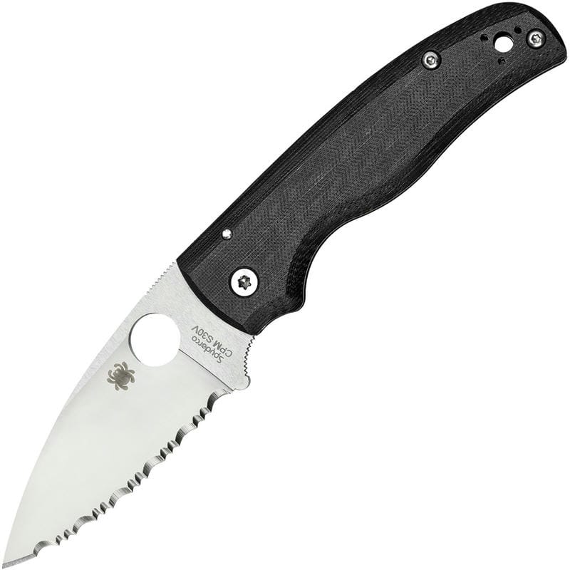 Spyderco Shaman Folding Knife - 3.58" S30V Serrated Blade Matte Black G10 Handle