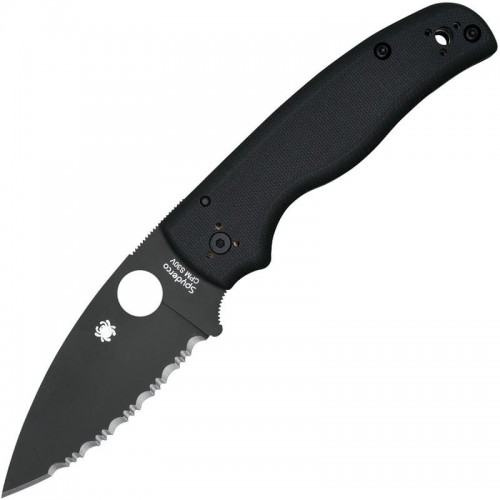 Spyderco Shaman Folding Knife - 3.58" CPM-S30V Black Serrated Blade Matte Black G10 Handle