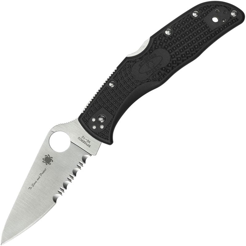 Spyderco Endela Lightweight Thin Blue Line Folding Knife - 3.41" Combo Blade Black and Blue Handle