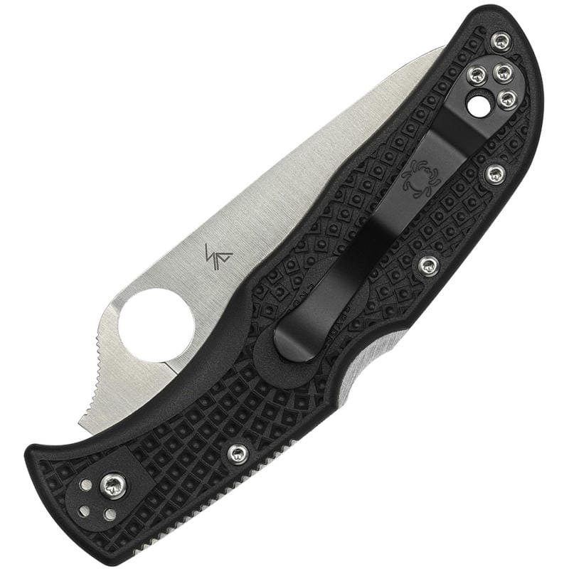 Spyderco Endela Lightweight Thin Blue Line Folding Knife - 3.41" Combo Blade Black and Blue Handle