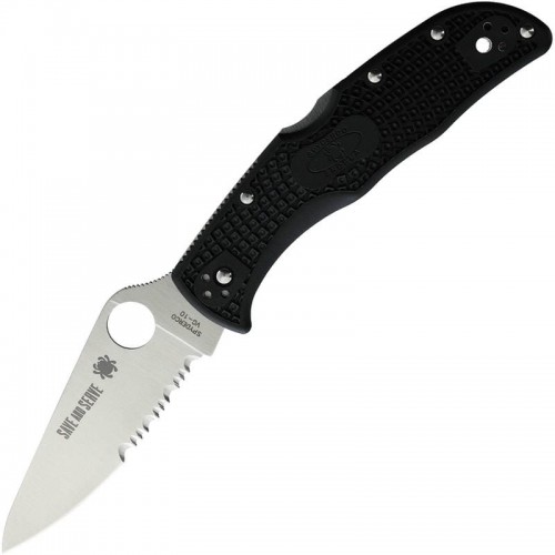 Spyderco Endela Lightweight Thin Red Line Folding Knife - 3.41" Combo Blade Black and Red Handle