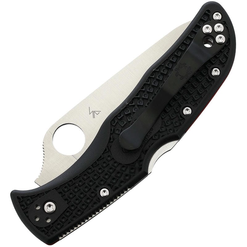 Spyderco Endela Lightweight Thin Red Line Folding Knife - 3.41" Combo Blade Black and Red Handle