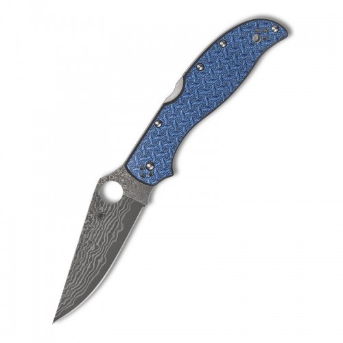 Spyderco Stretch 2 XL Blue Nishijin - 3.96" VG10 Damascus Blade Blue Nishijin Glass Fibre Handle