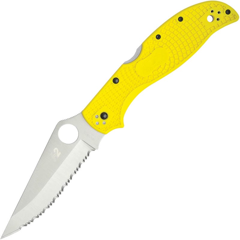 Spyderco Stretch 2XL Salt Folding Knife - 3.92" H-2 Serrated Blade, Yellow Handle