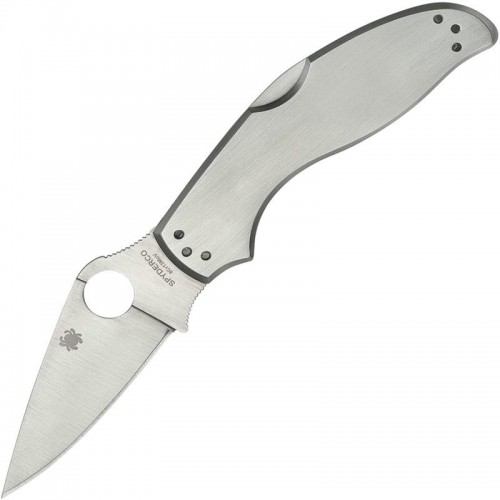 Spyderco UpTern Folding Knife 2.84" Satin Plain Blade Stainless Steel Handle