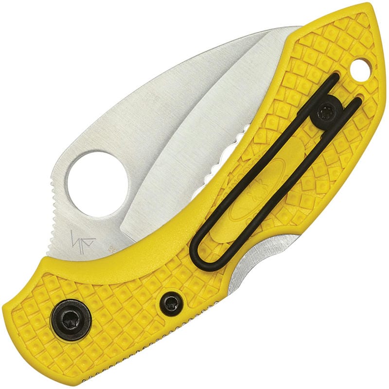 Spyderco Dragonfly 2 Hawkbill Salt Folding Knife - 2.3" H2 Satin Serrated SpyderEdge Blade Yellow FRN Handle