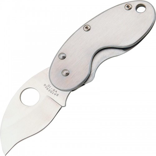 Spyderco Cricket Folding Knife - 1.88" VG10 Satin Blade, Stainless Steel Handle Frame Lock
