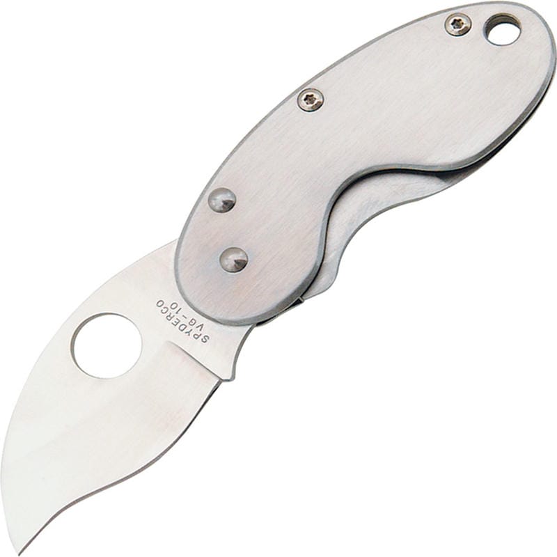 Spyderco Cricket Folding Knife - 1.88" VG10 Satin Blade, Stainless Steel Handle Frame Lock