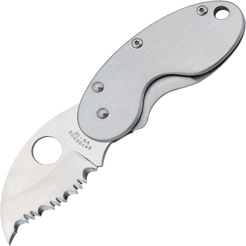 Spyderco Cricket Folding Knife - 1.88" VG10 Satin Serrated Blade, Stainless Steel Handle Frame Lock