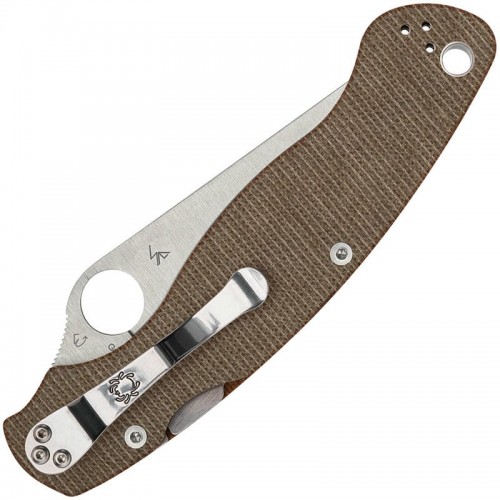 Spyderco Military 2 Folding Knife - 4" CruWear Blade Brown Canvas Micarta Handle