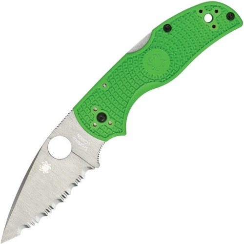 Spyderco Native 5 Salt Folding Knife - 2.95" LC200N Satin Serrated Blade Green FRN Handle