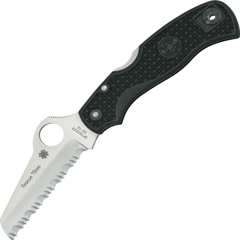 Spyderco Rescue Folding Knife - 3.1" VG10 Satin Serrated Blade Black FRN Handle