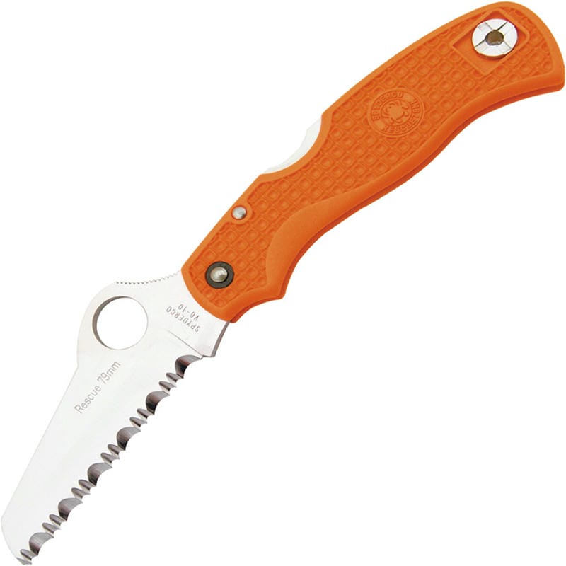 Spyderco Rescue Folding Knife - 3.1" VG10 Satin Serrated Blade Orange FRN Handle