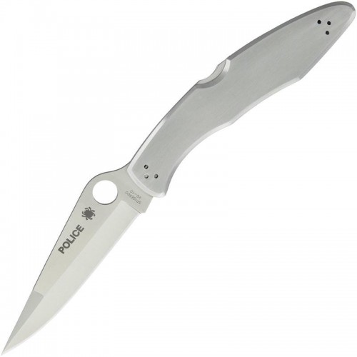 Spyderco Police Folding Knife - 4.125" VG10 Satin Plain Blade Stainless Steel Handle