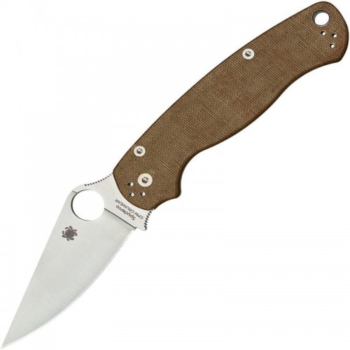 Spyderco Paramilitary 2 Folding Knife - 3.47" CPM CruWear Satin Plain Blade Brown Canvas Micarta Handle