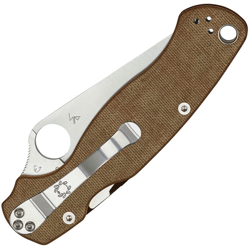 Spyderco Paramilitary 2 Folding Knife - 3.47" CruWear Satin Plain Blade Brown Canvas Micarta Handle