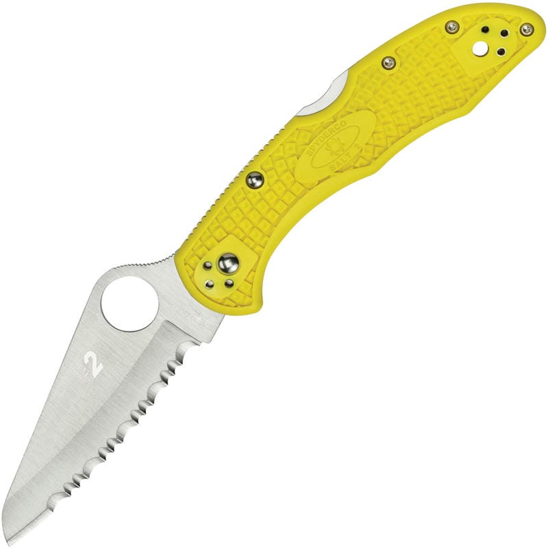Spyderco Salt 2 Folding Knife - 3" H1 Serrated Blade Yellow Handle