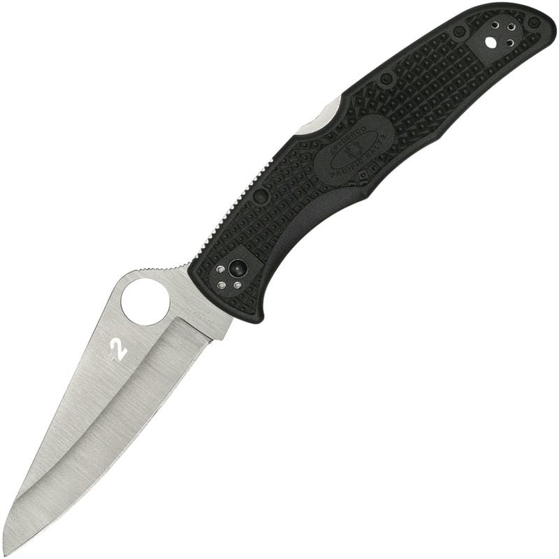 Spyderco Pacific Salt Folding Knife 3-13/16" H1 Satin Plain Blade, Black FRN Handle