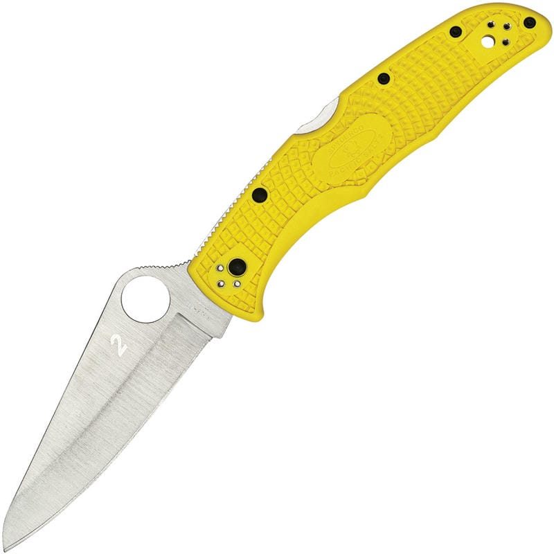 Spyderco Pacific Salt 2 Folding Knife - 3.78" H2 Satin Plain Blade, Yellow FRN Handle