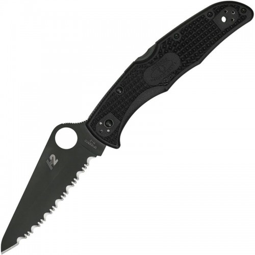 Spyderco Pacific Salt 2 Folding Knife 3.78" H1 Black TiCN Serrated Blade Black Handle