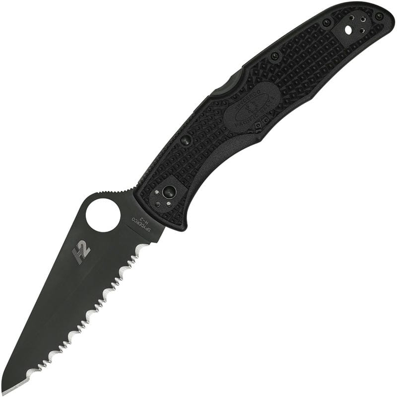 Spyderco Pacific Salt 2 Folding Knife 3.78" H1 Black TiCN Serrated Blade Black Handle