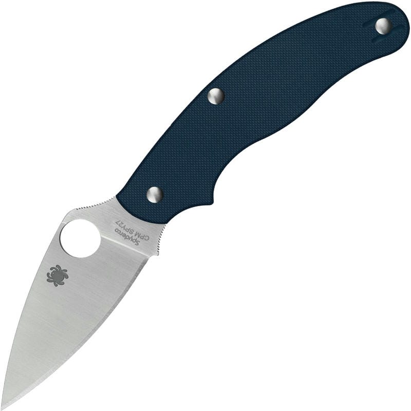 Spyderco UK Penknife Folding Knife - 2.95" CPM-SPY27 Leaf Satin Plain Blade Cobalt Blue G10 Handle