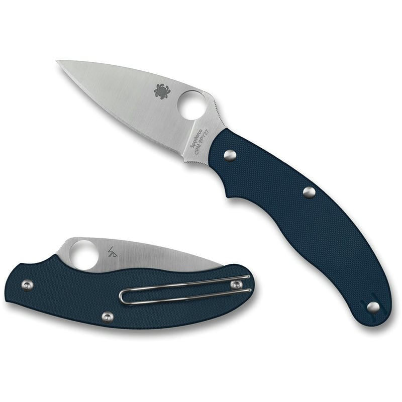Spyderco UK Penknife Folding Knife - 2.95" CPM-SPY27 Leaf Satin Plain Blade Cobalt Blue G10 Handle